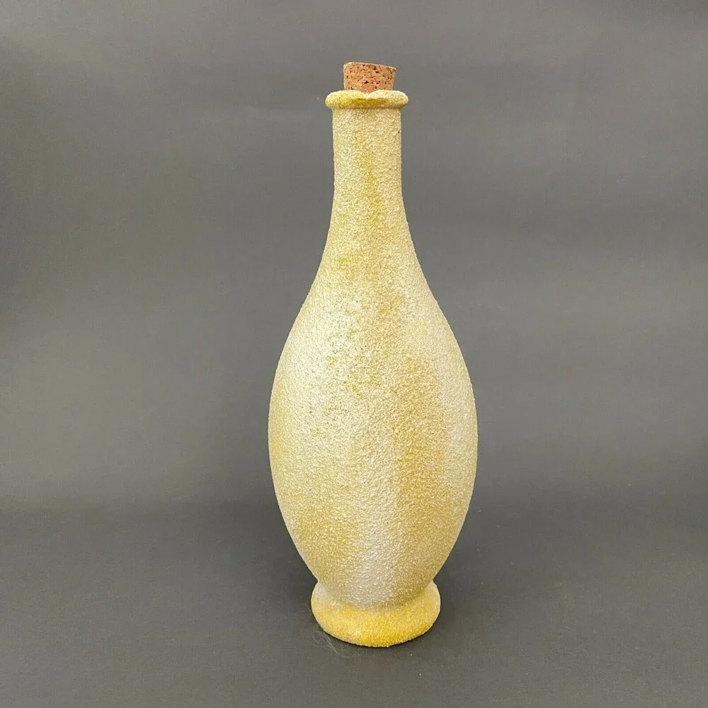 Vintage Wine Jug‎ Textured Frosted Rough Yellow Glass Bottle Cork Stopper Spain
